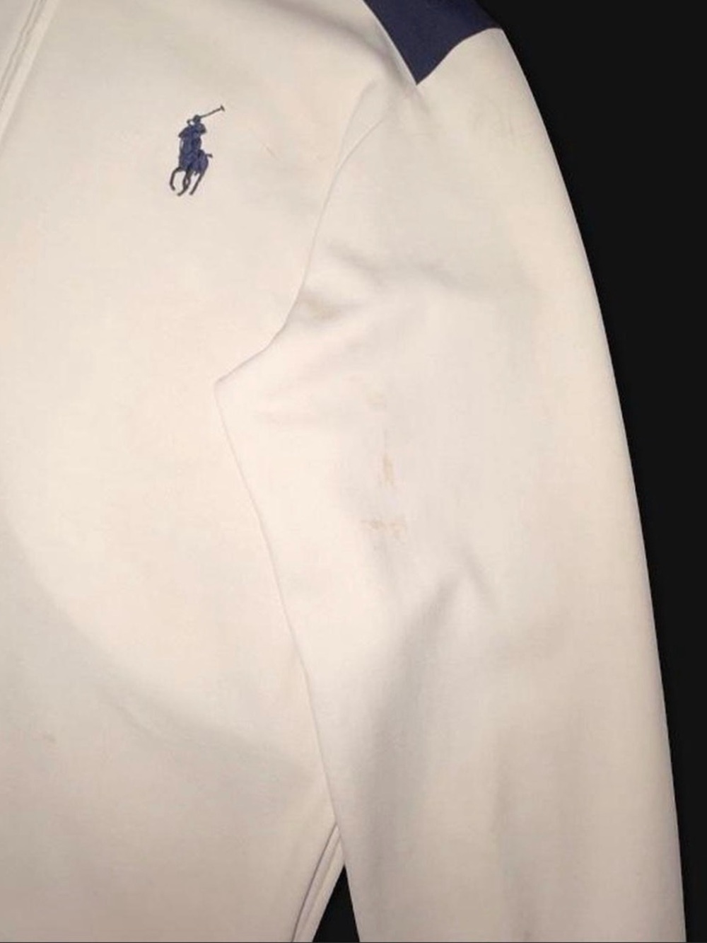 Ralph Lauren White Jacket with Navy Shoulder Panels & Striped Collar - Picture 4 of 7